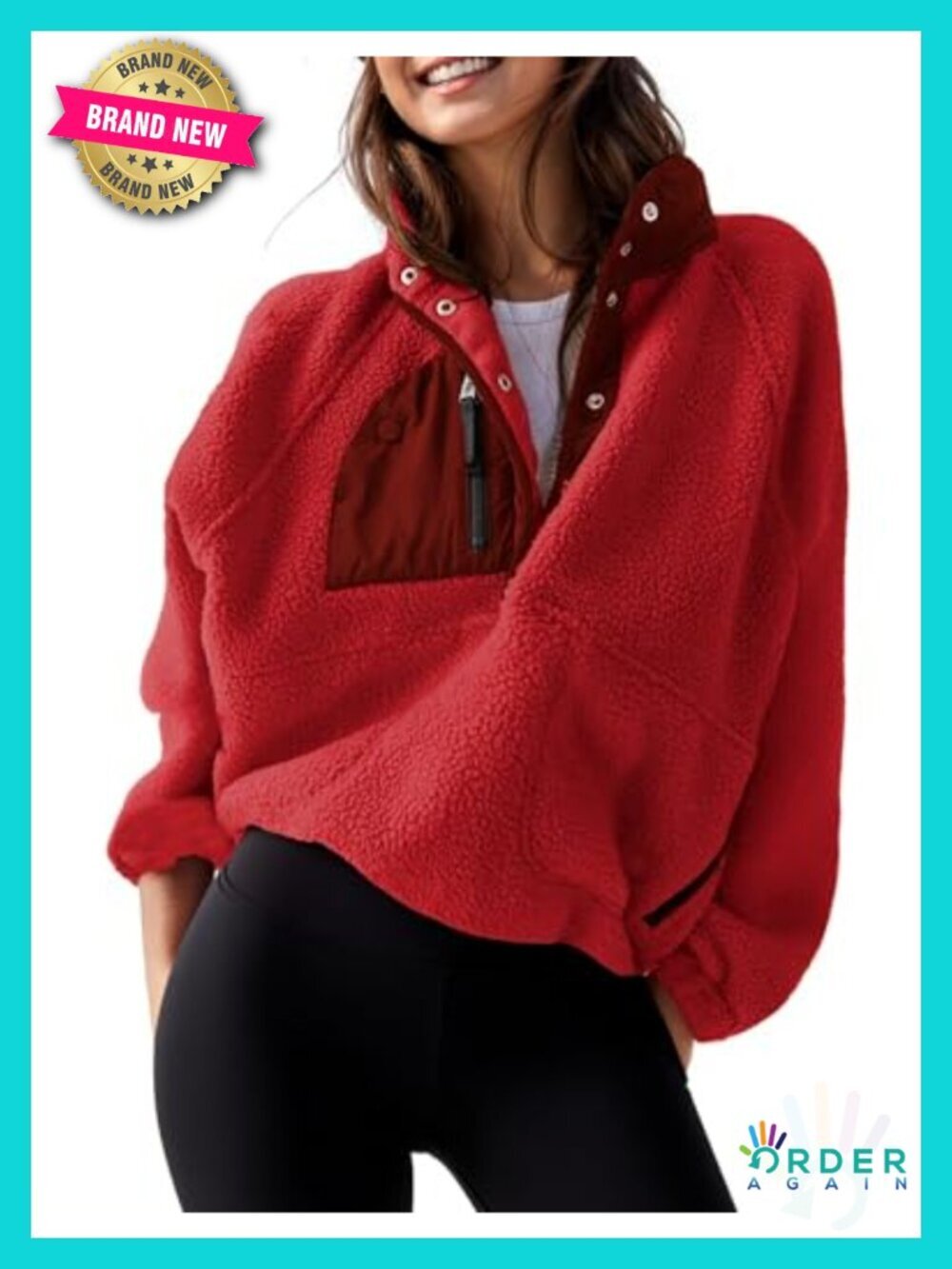 Women's Color Block Cropped Fleece Pullover Jacket with Pockets